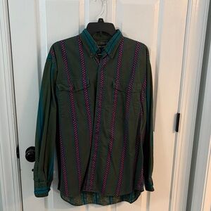 Vintage Western Men's Casual Button Down Shirt with Stripes